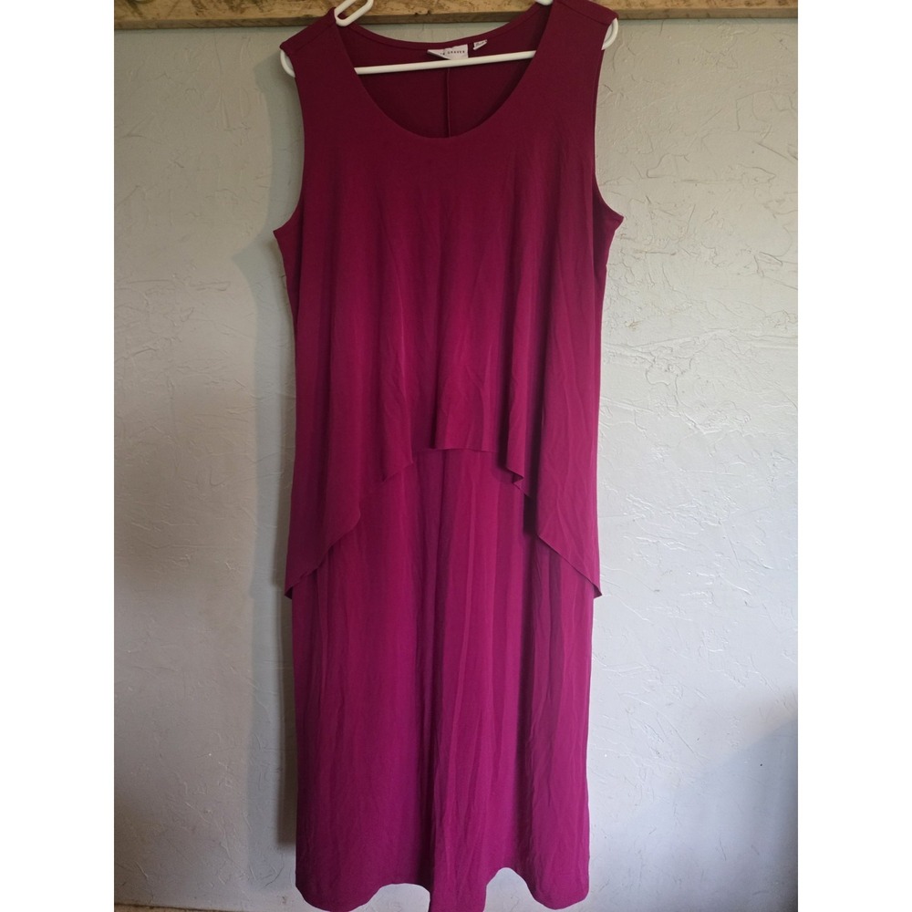 Susan Graver Dress Liquid Knit Maxi Overlay L Petite Pink Magenta EuC Old Money